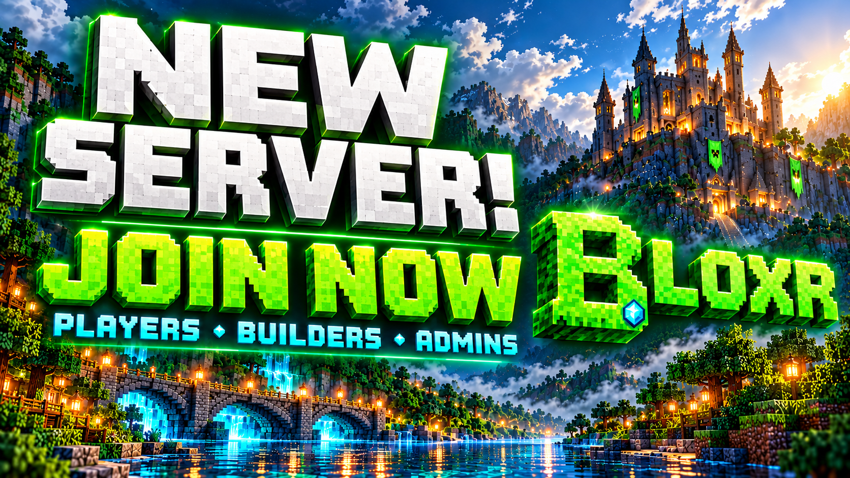 Bloxr Minecraft server trailer: New server, join now — players, builders and admins wanted